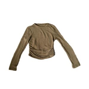 Brandy Melville Olive Waffle Knit Long Sleeve Top